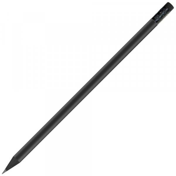 schwarz gefärbter Bleistift, lackiert, mit Radiergummi, rund