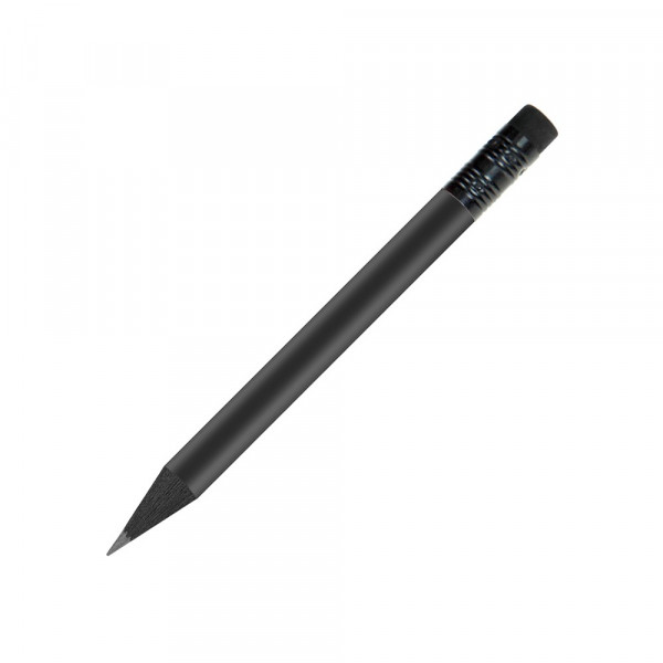 schwarz gefärbter Bleistift, lackiert, mit Radiergummi, rund, kurz